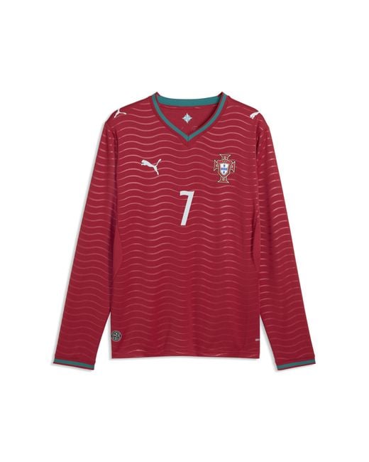 PUMA Red Cristiano Ronaldo Portugal National Team 2026 Home Replica Long Sleeve Jersey for men