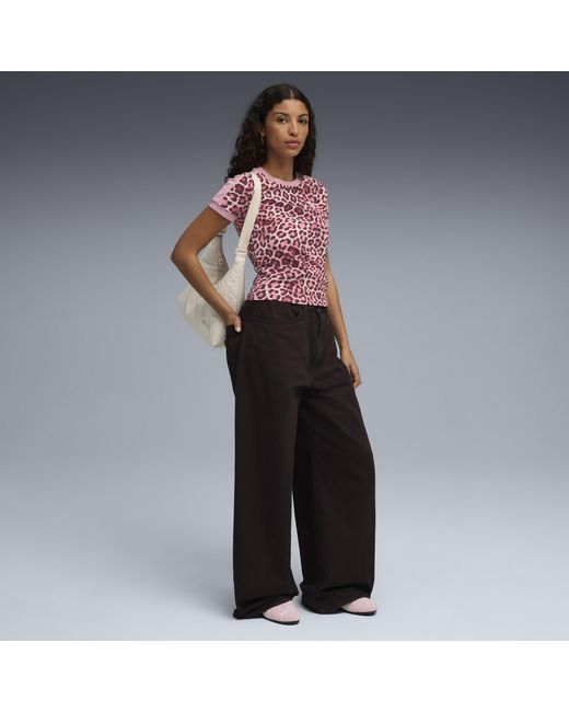 PUMA Red T7 Leo Luxe Slim T-Shirt Damen, Kleidung