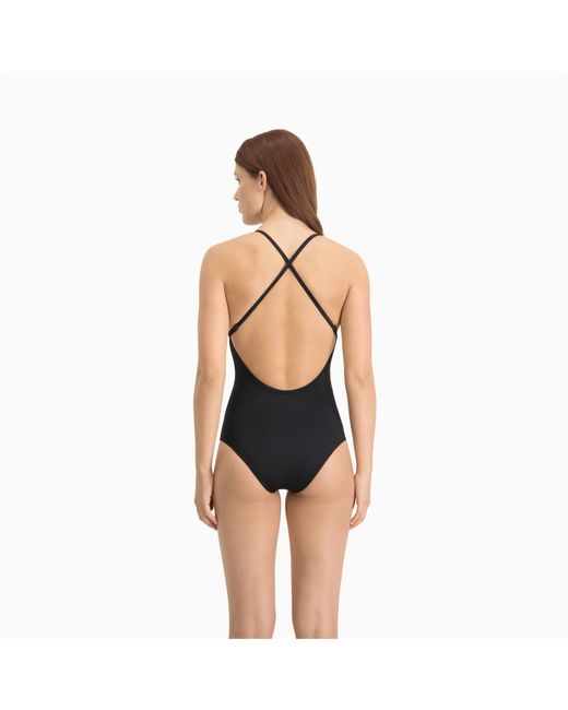 PUMA Swim Badpak Met V-hals En Gekruiste Bandjes Voor in het Black