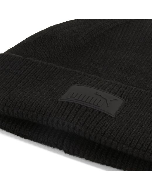 PUMA Black Essentials Elevated Rubber Patch Beanie, Accessoires