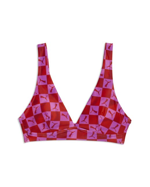PUMA Red Swim Printed Bikini Top