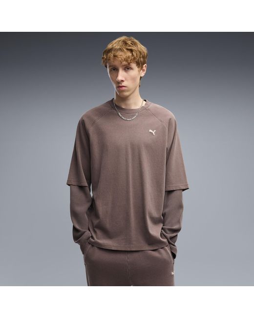 PUMA Brown Select Essentials Double Layer Long Sleeve T-Shirt for men