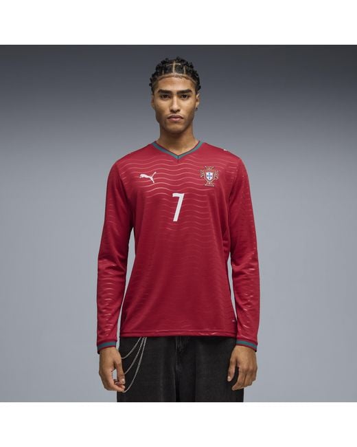 PUMA Red Cristiano Ronaldo Portugal National Team 2026 Home Replica Long Sleeve Jersey for men