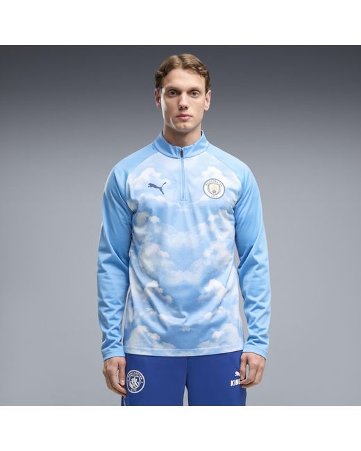 PUMA Blue Manchester City Quarter-Zip Warmup Top for men