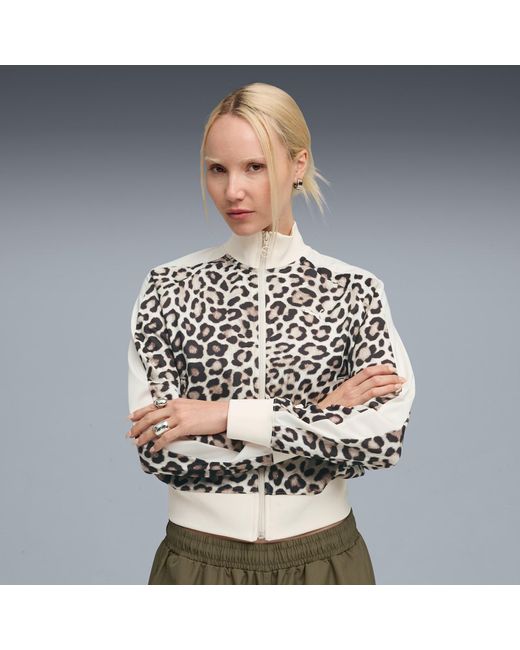 PUMA Gray T7 Leo Luxe All-Over Print Short Track Jacket Alpine Snow/Ice Coffee