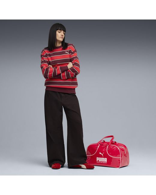 PUMA Red Premium Ess Stripe Crew