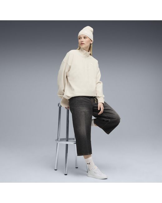 PUMA Her Oversized Wintertop Met Ronde Hals En Halve Rits Voor Maat in het Natural