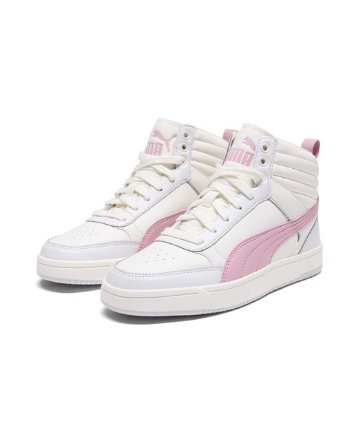 PUMA White Dribble Mid Sneakers