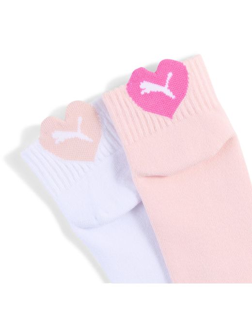 PUMA Pink Cushioned Heart Logo Quarter Socks Youth (2-Pack)