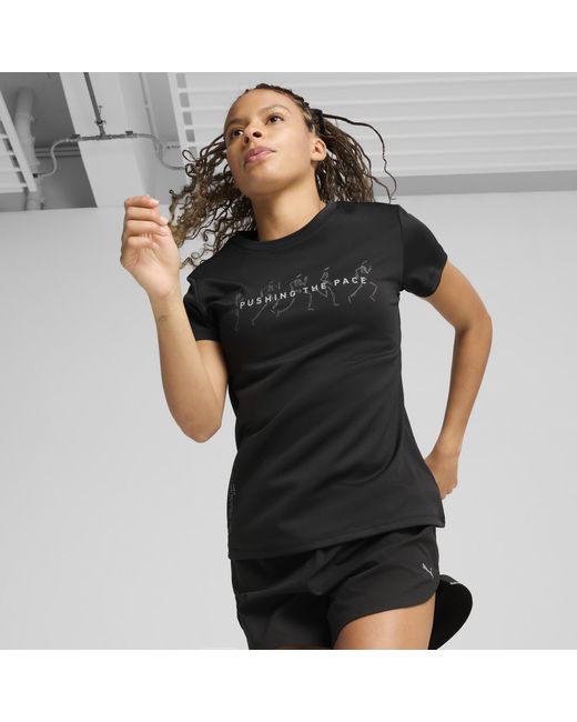 Camiseta De Running Estampada Con Eslogan Para Mujer, Ropa, Negro/Q2 PUMA de color Black