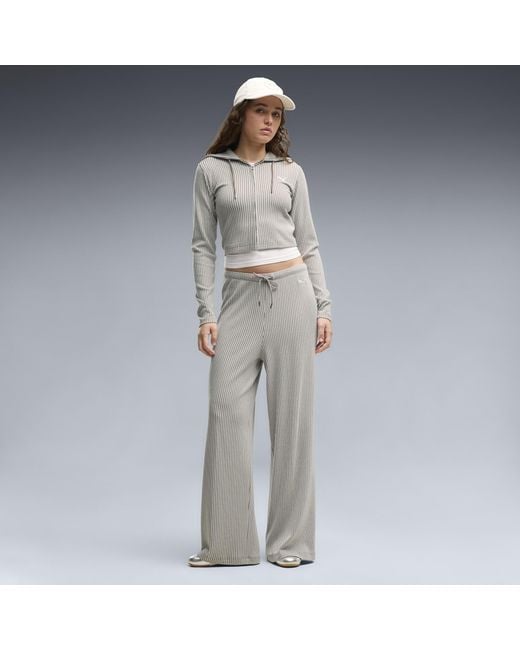 PUMA Gray Essentials Ribbed Zip-Up Hoodie