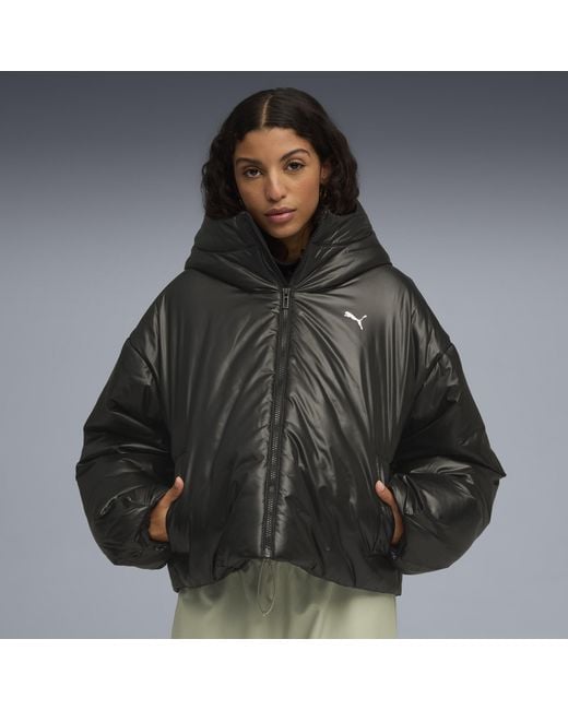 PUMA Brown Wardrobe Essentials Shiny Hooded Padded Jacket