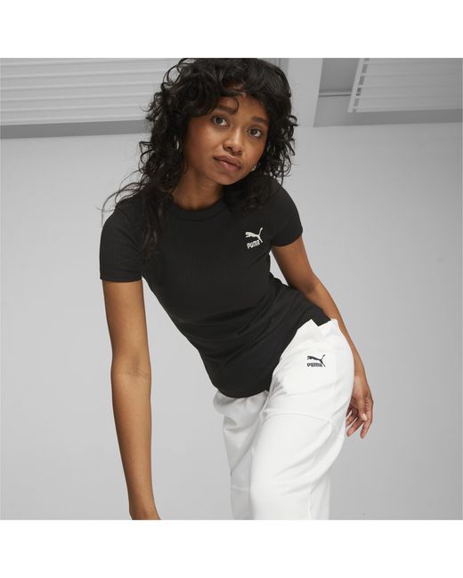 PUMA Classics Ribbed Slim T-shirt in White | Lyst