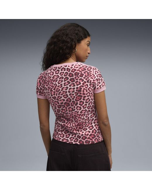 PUMA Red T7 Leo Luxe Slim T-Shirt Damen, Kleidung