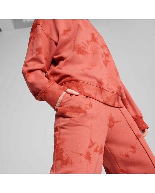 PUMA Wardrobe Ess Floral Pack Verwassen Rechte Sweatpant Voor in het Red