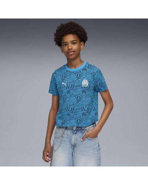 PUMA Blue Olympique De Marseille Ftblculture T-Shirt Mit Allover-Print Teenager, Kleidung, Azure/New
