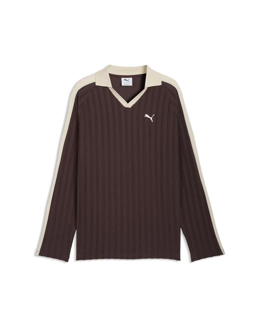 PUMA Brown T7 Relaxed Long Sleeve Polo Shirt for men