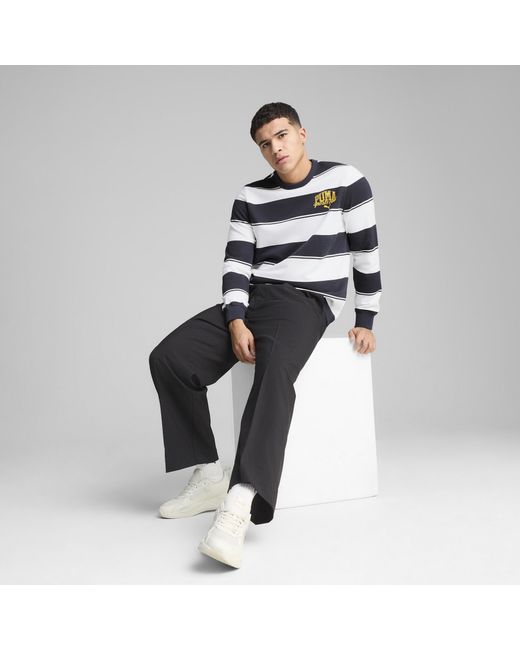 PUMA Gray Class Pack Striped Crew Sweatshirt for men
