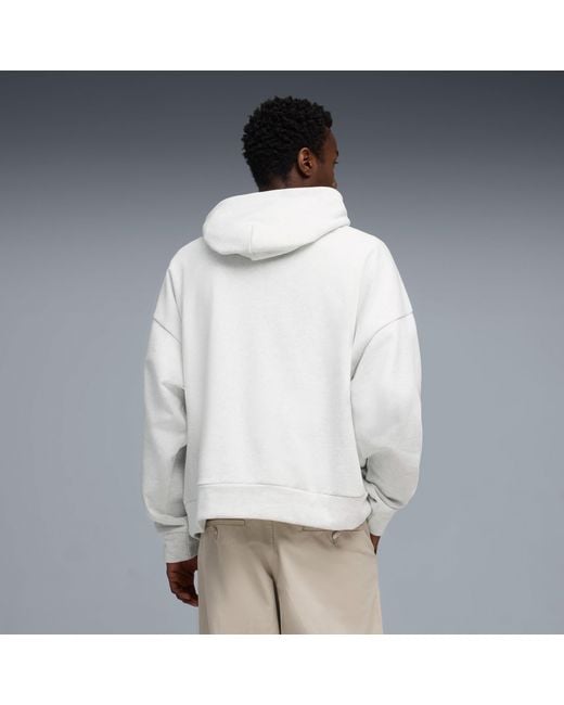 PUMA White Wardrobe Essentials Boxy Fleece Hoodie for men