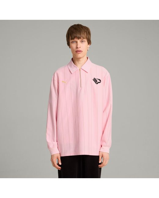 PUMA Pink Long Sleeve Embroidered Polo Shirt for men