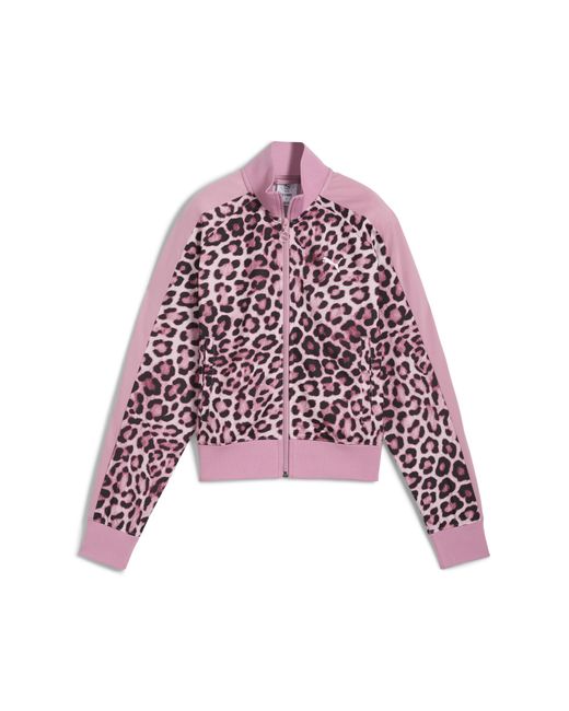 Chaqueta De Chándal Corta Con Estampado Integral T7 Leo Luxe Para Mujer, Ropa, Poised Rosa/Ruby Shimmer PUMA de color Pink