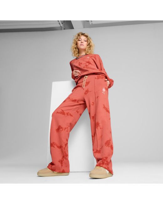 PUMA Wardrobe Ess Floral Pack Verwassen Rechte Sweatpant Voor in het Red