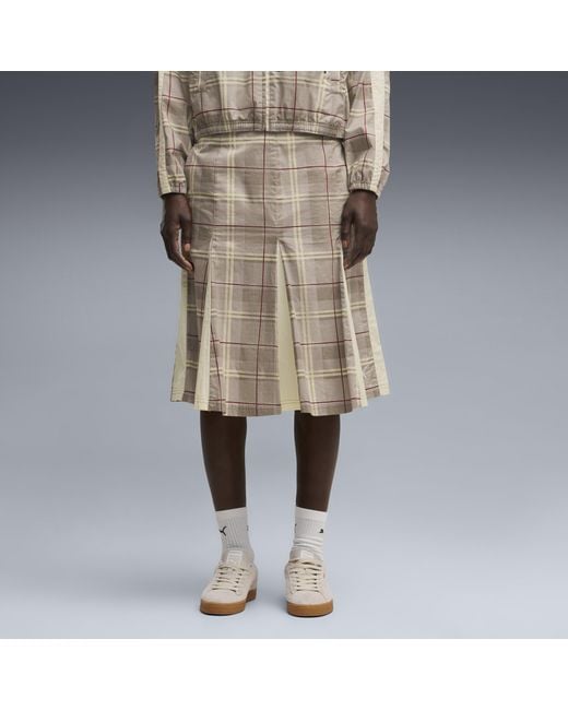 PUMA Natural T7 Pleated Tartan Midi Skirt
