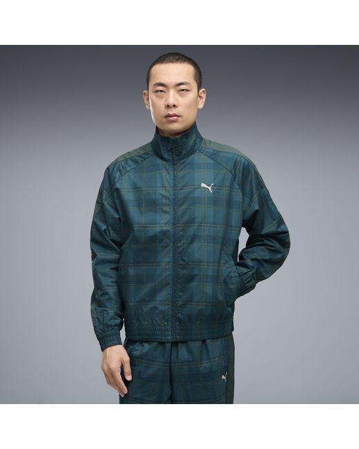 PUMA Blue T7 Relaxed Tartan Track Jacket for men