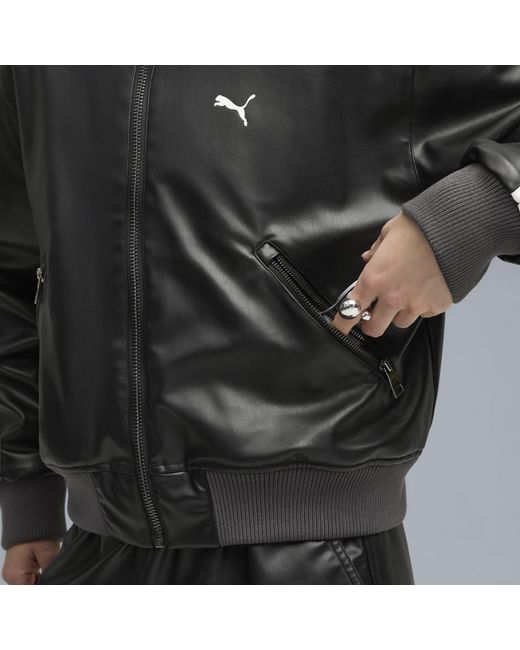 PUMA Black T7 Pleather Bomber Jacket