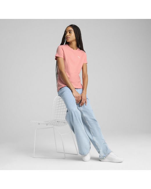 PUMA Pink ESS ELEVATED Geripptes T-Shirt