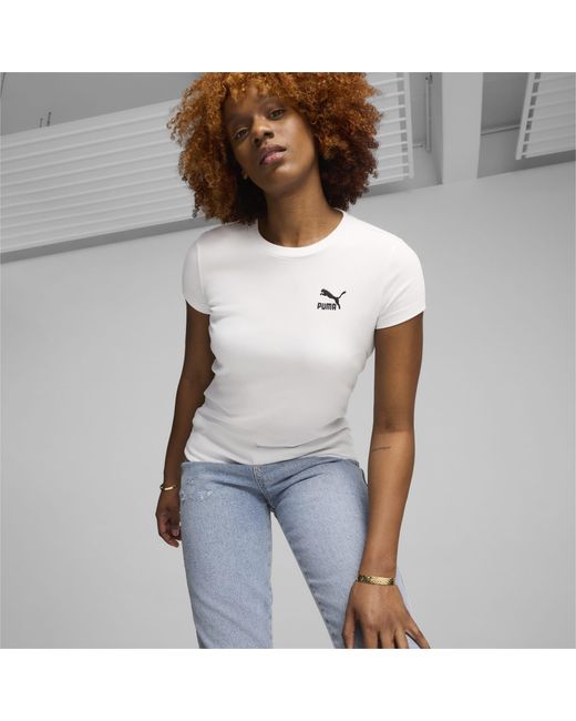 PUMA White Classics geripptes Slim T-Shirt