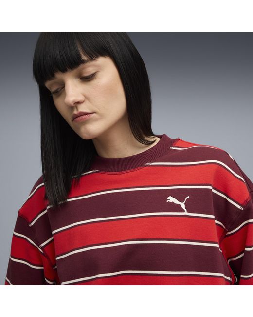 PUMA Red Premium Ess Stripe Crew