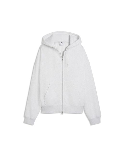 PUMA White Wardrobe Essentials Zip-Up Fleece Hoodie