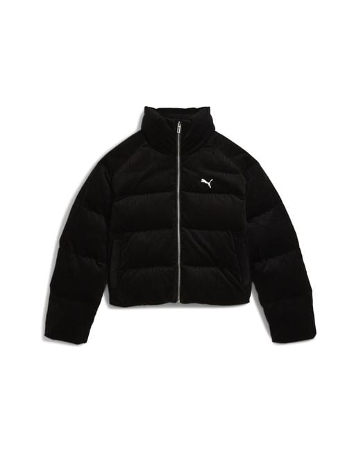 PUMA Black Wardrobe Essentials Cord-Pufferjacke Damen, Kleidung