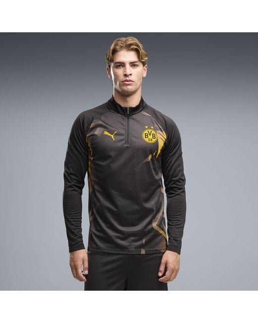 PUMA Black Borussia Dortmund Warmup Quarter-Zip Top for men