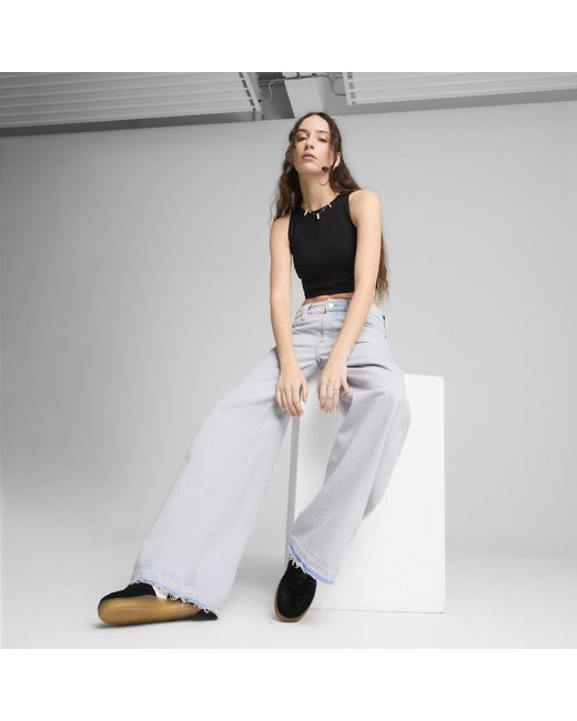 PUMA Black WARDROBE ESS Geripptes Crop-Top