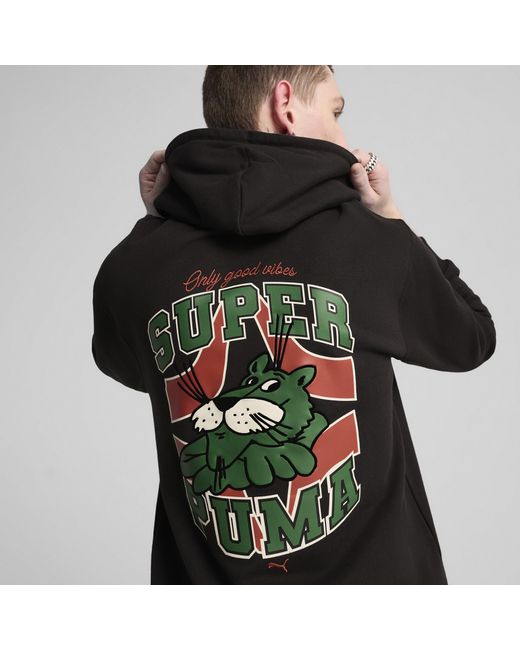 Felpa Con Cappuccio Graphics Super Da Uomo di PUMA in Black da Uomo