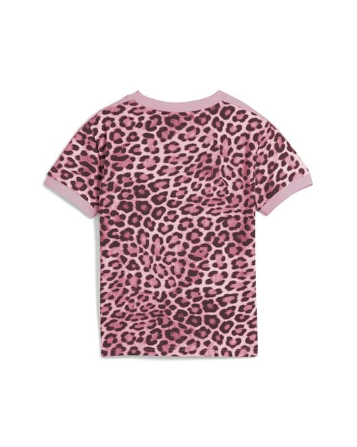 PUMA Red T7 Leo Luxe Slim T-Shirt Damen, Kleidung