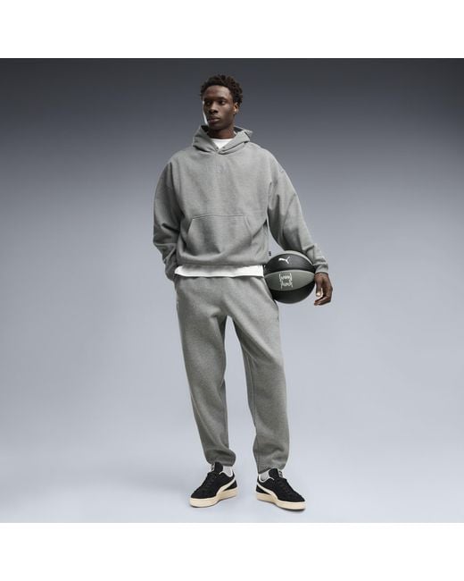 PUMA Gray Fundamentals Fleece Relaxed Basketball Hoodie for men