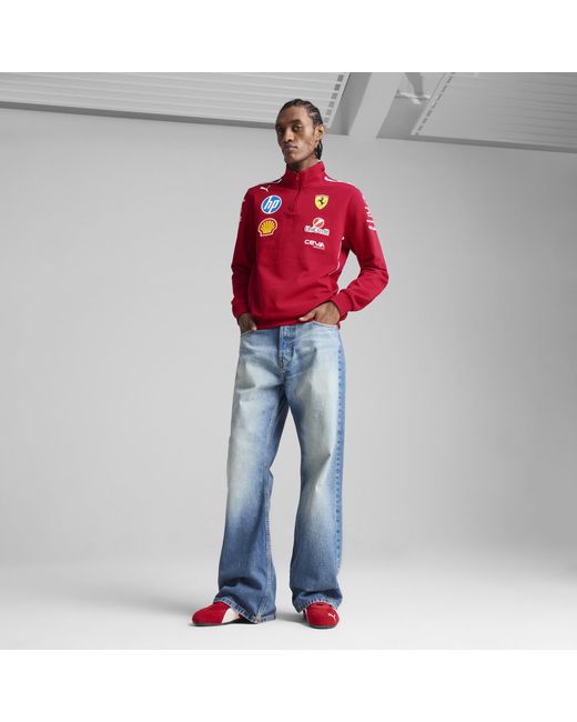 Felpa Con Zip Corta Team Scuderia Ferrari Hp 2025 Da Uomo, Motorsport, Dark Cherry di PUMA in Red da Uomo