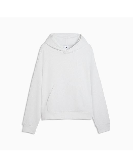 PUMA White Wardrobe Essentials Boxy Fleece Hoodie for men