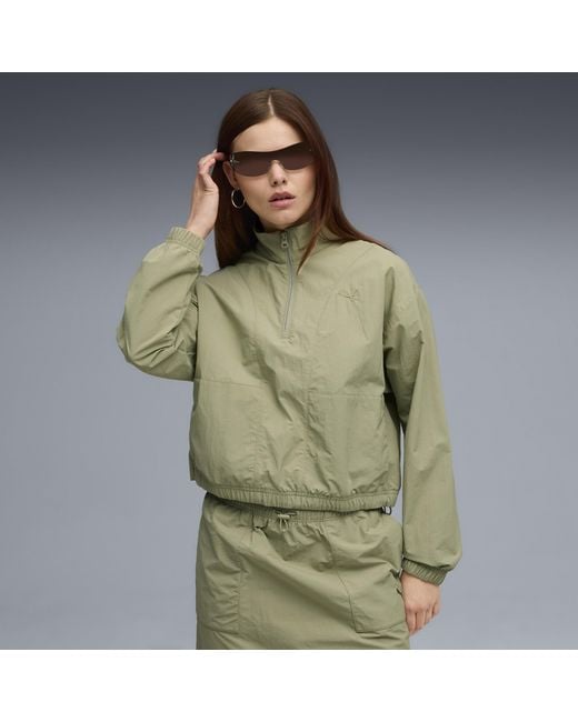 PUMA Green Her Relaxed Half-Zip Crew
