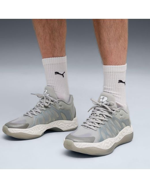 PUMA Gray Hali 1 Smoke Basketball Shoes, Echo/Feather for men
