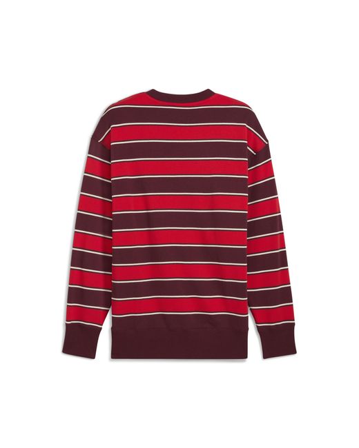 PUMA Red Premium Ess Stripe Crew