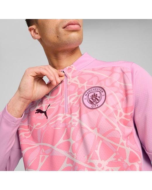 PUMA Pink Manchester City Pre-Match Quarter-Zip Top Shirt , Icing/Whisp Of for men