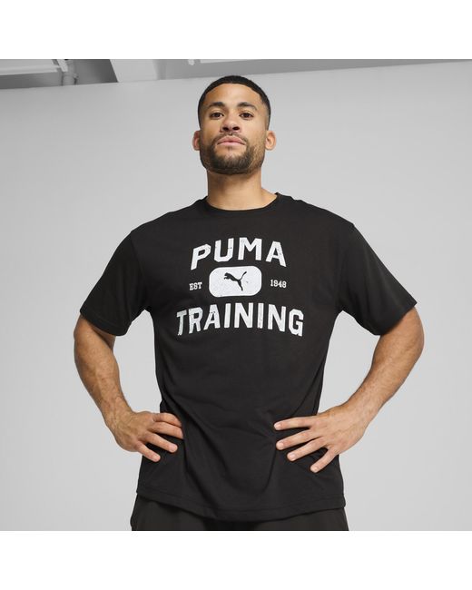 PUMA Black Graphics Logo Relaxed Training T-Shirt for men
