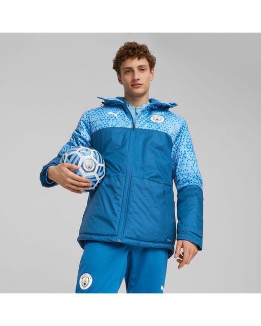 PUMA Blue Manchester City Football Graphic Winter Jacket, Lake/Light
