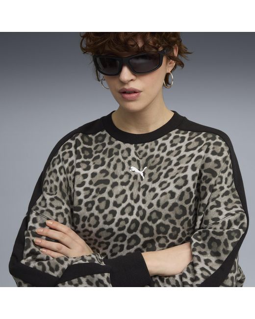 PUMA Gray T7 Leo Luxe Oversized Sweatshirt Damen, Kleidung