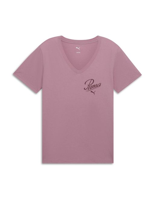 PUMA Pink Essentials Script V-Neck T-Shirt