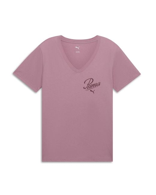 PUMA Pink Essentials Script V-Neck T-Shirt